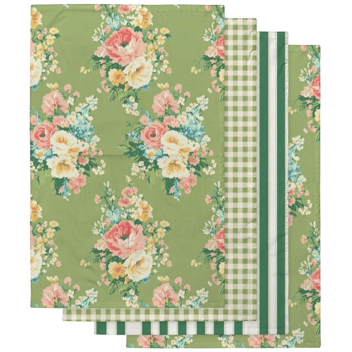 Florence – Lime Tea Towel Set (4) | Vintage Cottage Collection