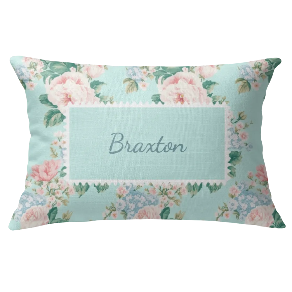 Braxton Floral Lumbar Pillow – Personalized Panel | Vintage Cottage Collection