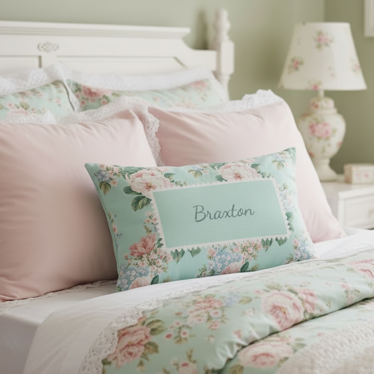Braxton Floral Lumbar Pillow – Personalized Panel | Vintage Cottage Collection