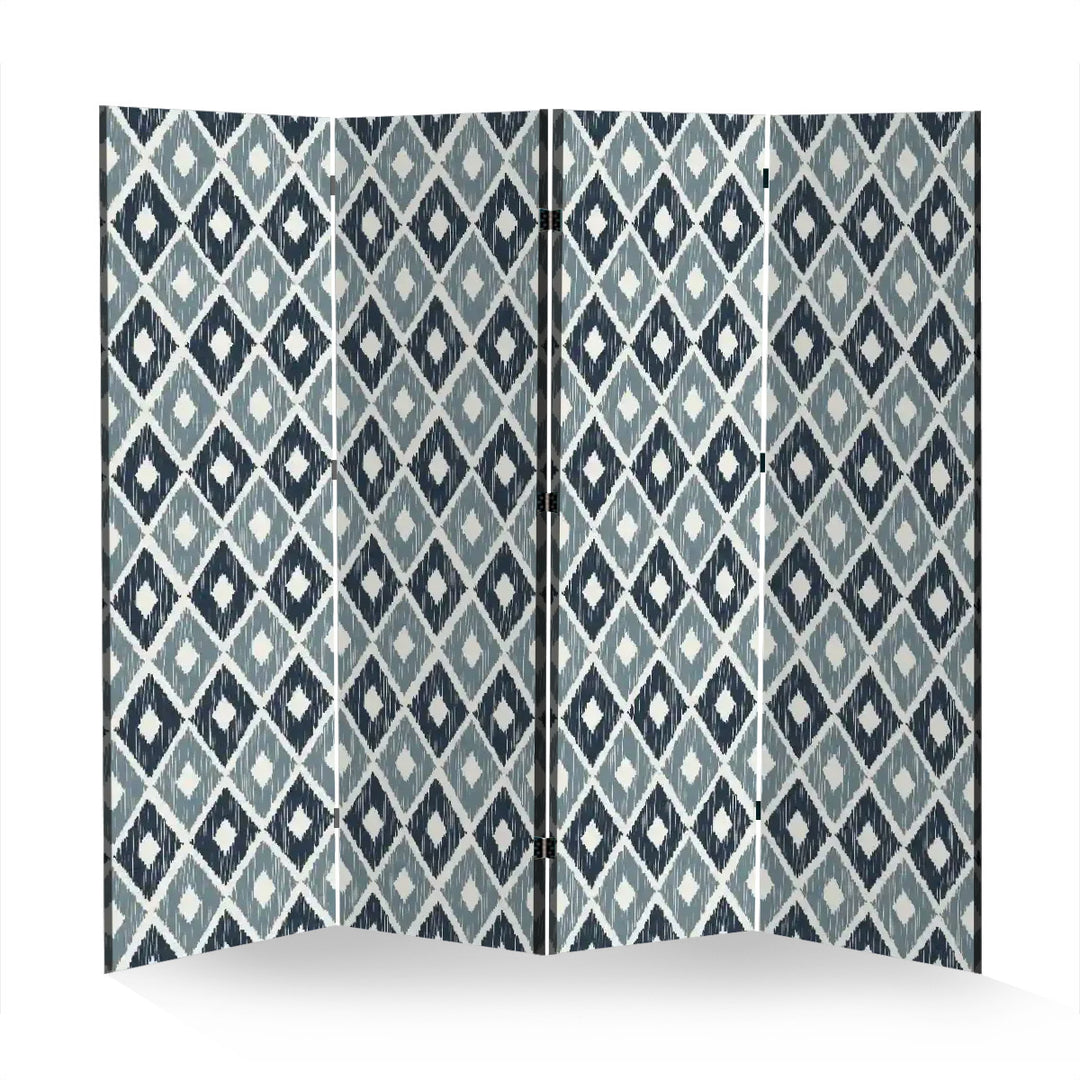 4 Panel Room Divider Folding Screen / Ikat Diamonds