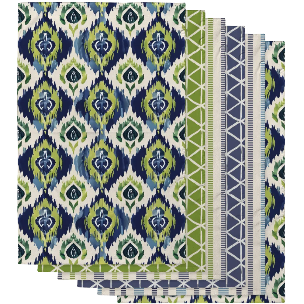 Ikat Fusion Tea Towel Set (6) – Peridot Blues