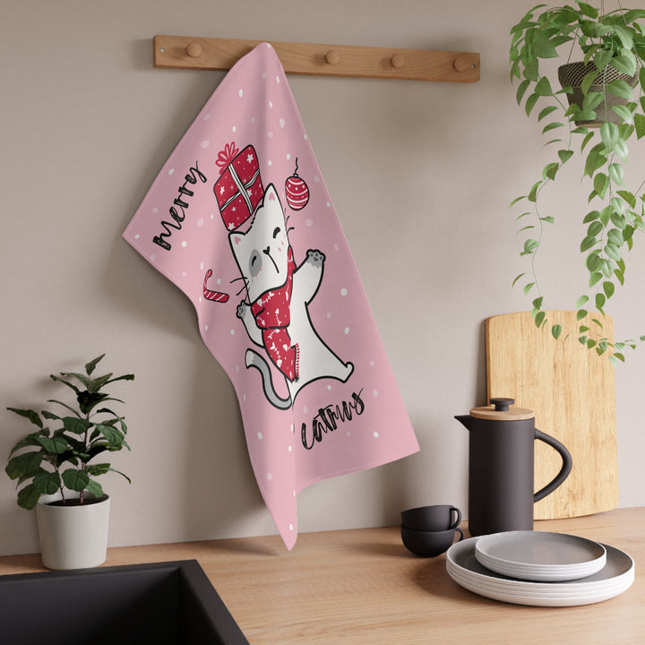 Cotton Twill Tea Towel / Merry Catmus Collection / Pink - 5 Design Choices