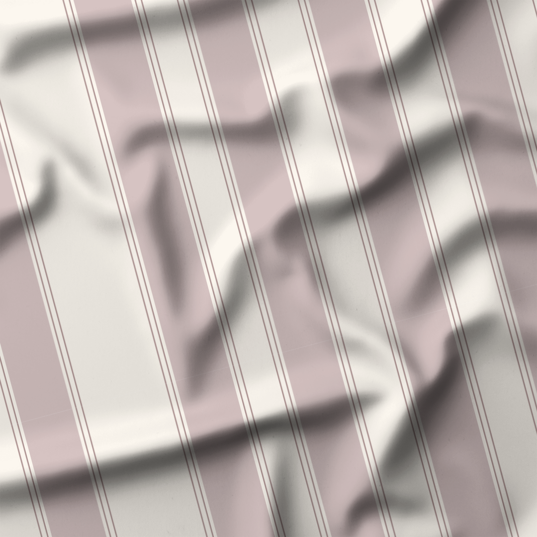 Window Curtain Set - Cotton Blend (2 Panels) | French Stripe - Dusty Lilac  (Vintage Cottage Collection)