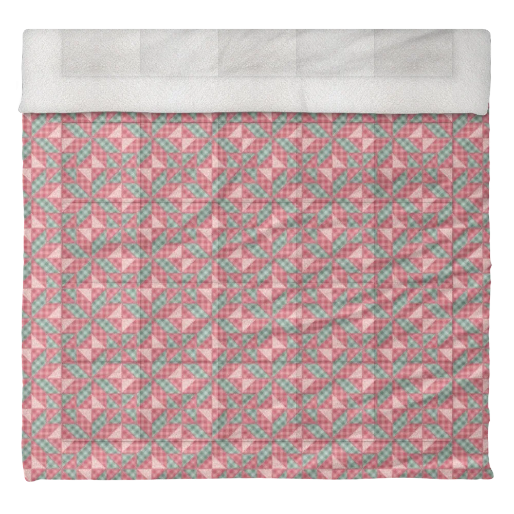 Luxury Flannel & Sherpa Comforter Set | Patchwork Star - Pink Plaid