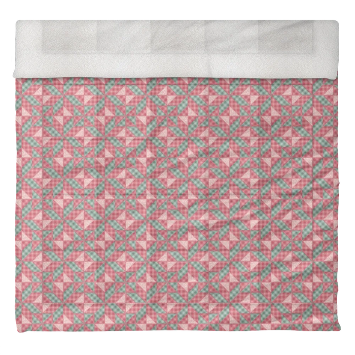 Luxury Flannel & Sherpa Comforter Set | Patchwork Star - Pink Plaid
