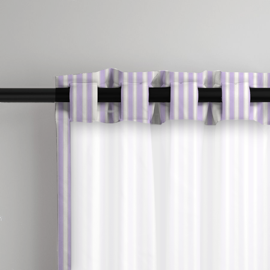 Window Curtain Set - Cotton Blend (2 Panels) | French Stripe - Heliotrope  (Vintage Cottage Collection)