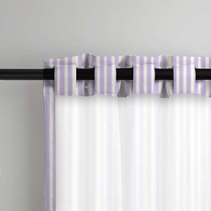 Window Curtain Set - Cotton Blend (2 Panels) | French Stripe - Heliotrope  (Vintage Cottage Collection)