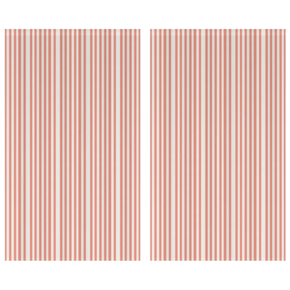 Window Curtain Set - Cotton Blend (2 Panels) | French Stripe - Salmon