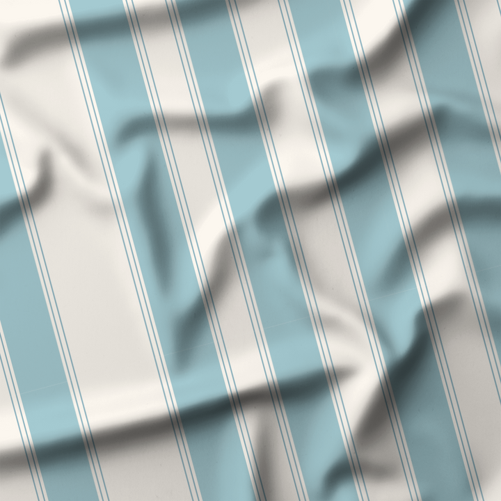 Window Curtain Set - Cotton Blend (2 Panels) | French Stripe - Pool  (Vintage Cottage Collection)