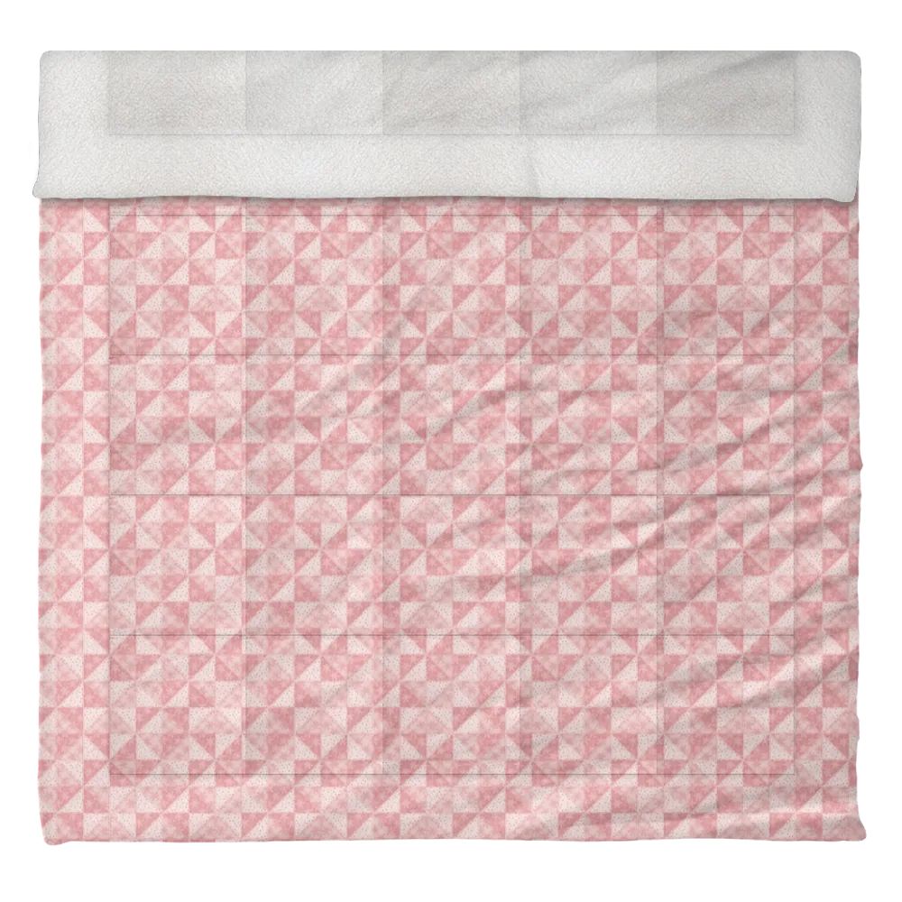 Luxury Flannel & Sherpa Comforter Set | Patchwork Pinwheel - Snow - Pink