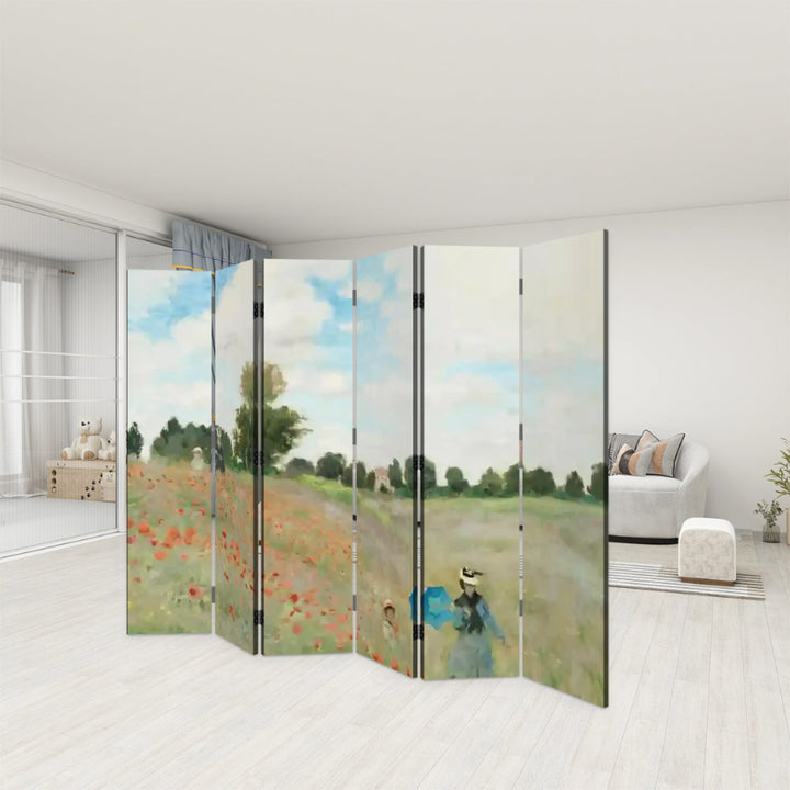 6 Panel Room Divider Folding Screen - Fine Art / Monet / The Poppy Field near Argenteuil (1873)