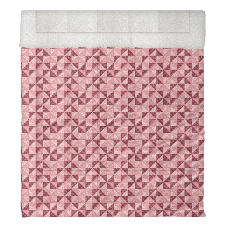 Luxury Flannel & Sherpa Comforter Set | Patchwork Pinwheel - Snow - Cranberry