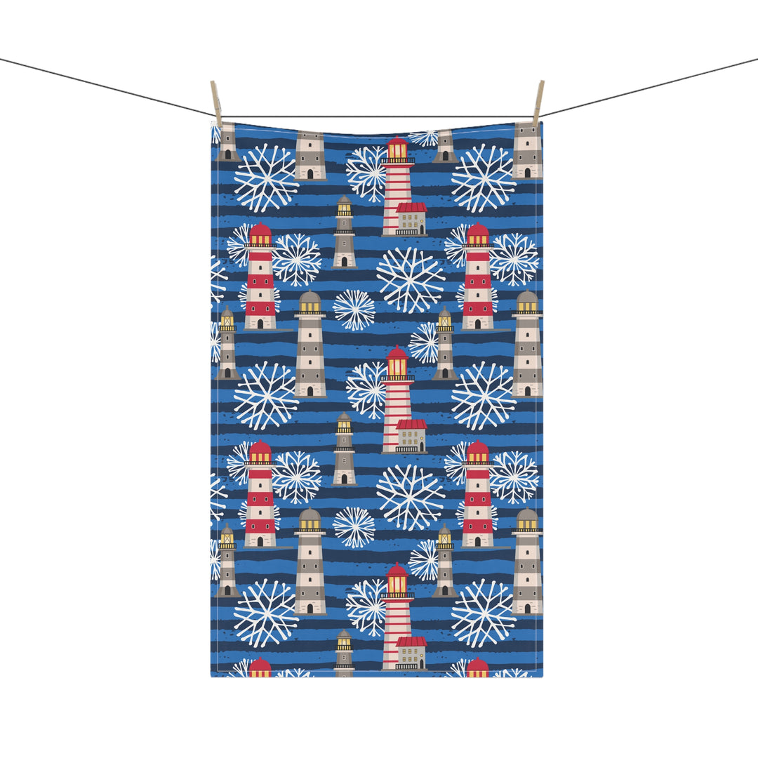 Cotton Twill Tea Towel / Winter Lighthouse