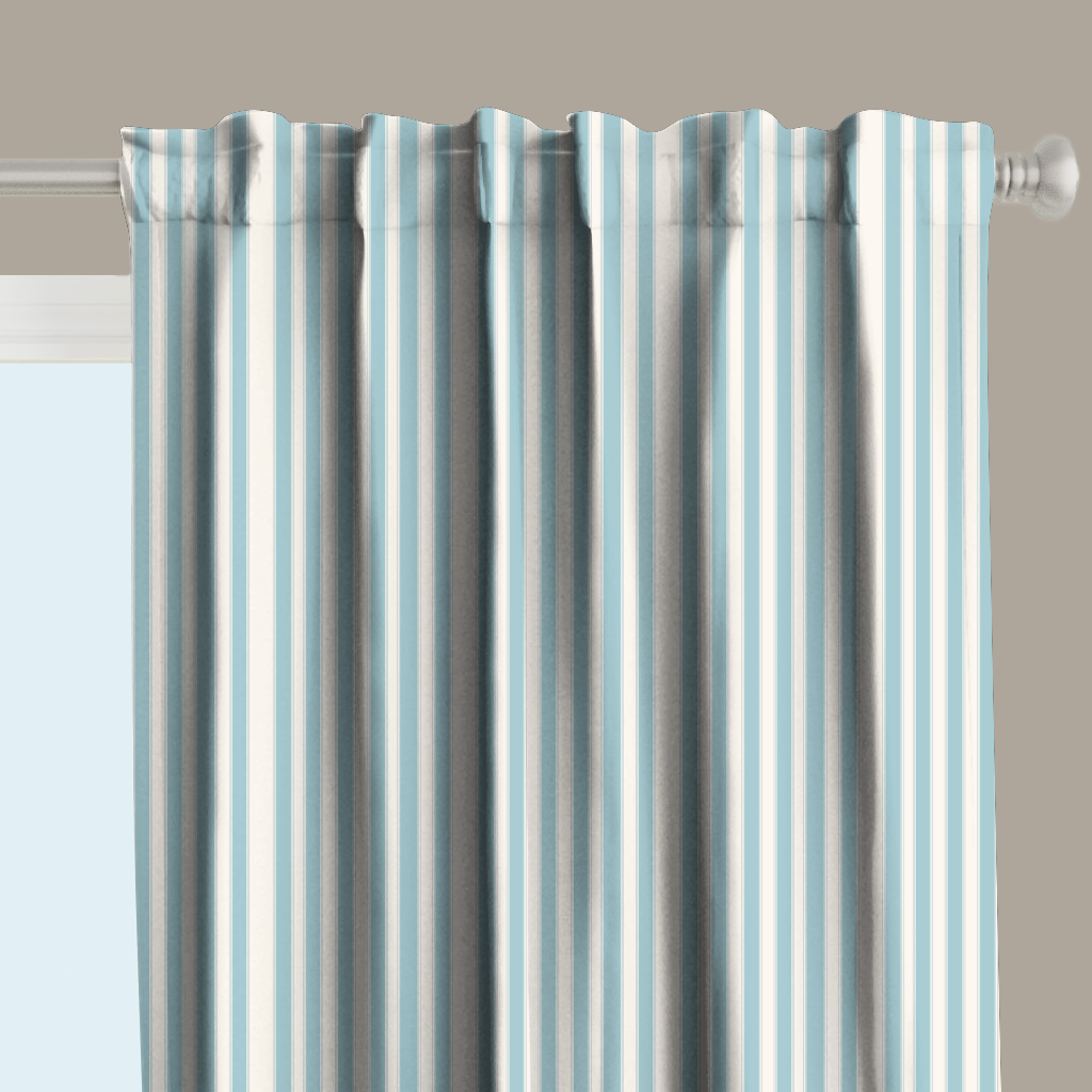 Window Curtain Set - Cotton Blend (2 Panels) | French Stripe - Pool  (Vintage Cottage Collection)