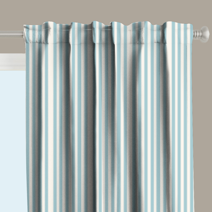 Window Curtain Set - Cotton Blend (2 Panels) | French Stripe - Pool  (Vintage Cottage Collection)