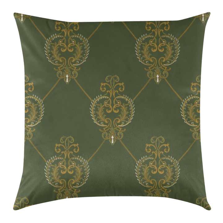 Harvest Garden Dutch Velvet Decorative Pillow - Heart Scroll (Deep Moss)
