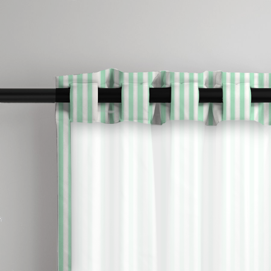 Window Curtain Set - Cotton Blend (2 Panels) | French Stripe - Seafoam  (Vintage Cottage Collection)