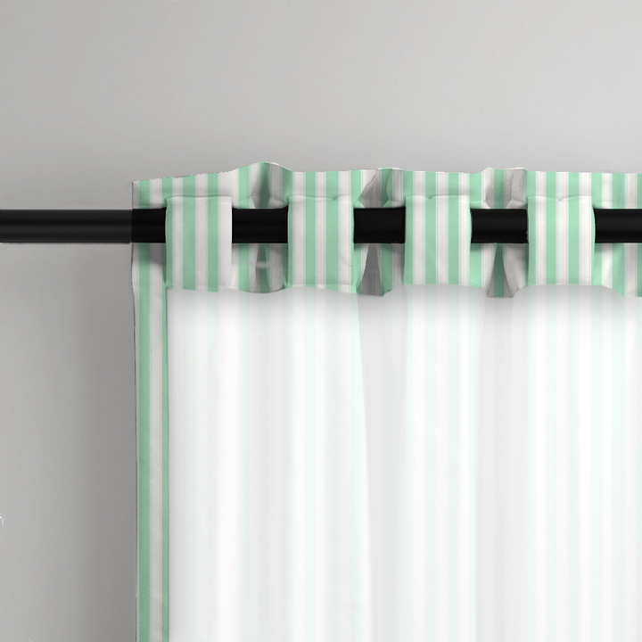 Window Curtain Set - Cotton Blend (2 Panels) | French Stripe - Seafoam  (Vintage Cottage Collection)