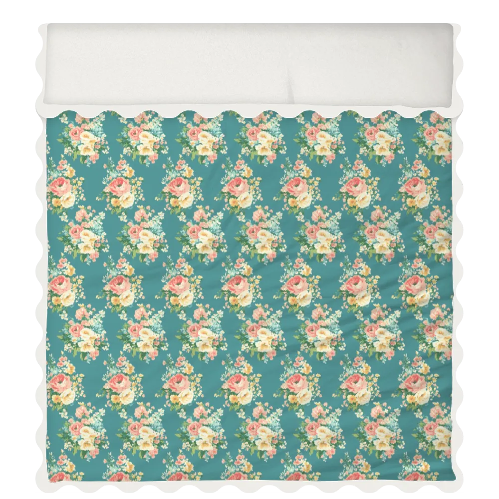 Vintage Cottage Collection Scalloped Duvet Cover Set - Florence (Blue)