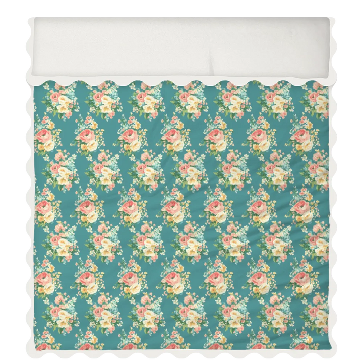 Vintage Cottage Collection Scalloped Duvet Cover Set - Florence (Blue)