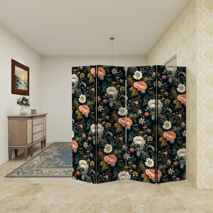 4 Panel Room Divider Folding Screen / Casual Garden