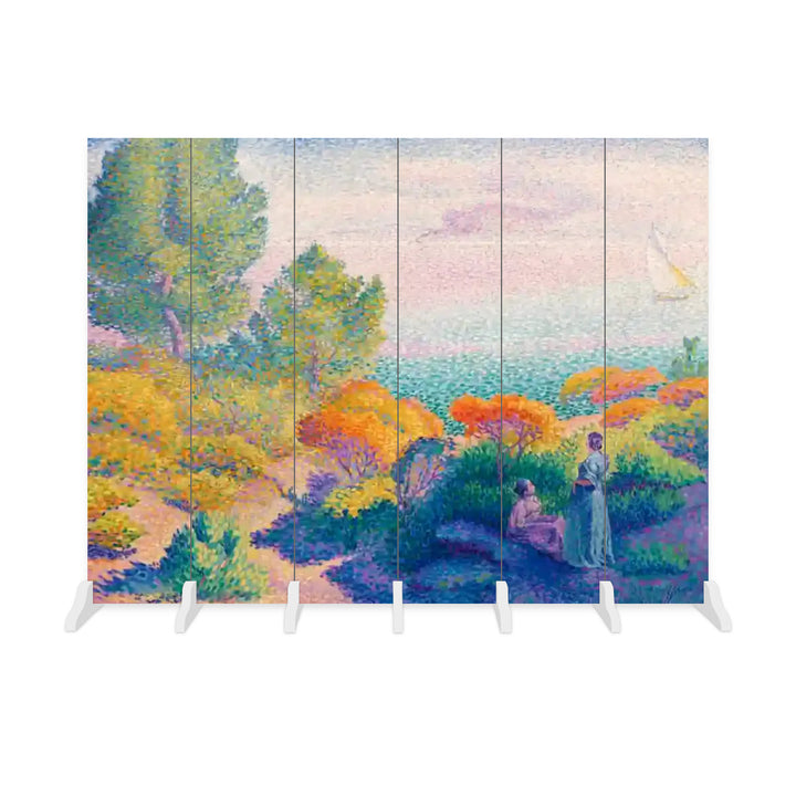 6 Panel Room Divider Folding Screen - Fine Art / Henri Edmond Cross / Two Women by the Shore, Mediterranean (1896)