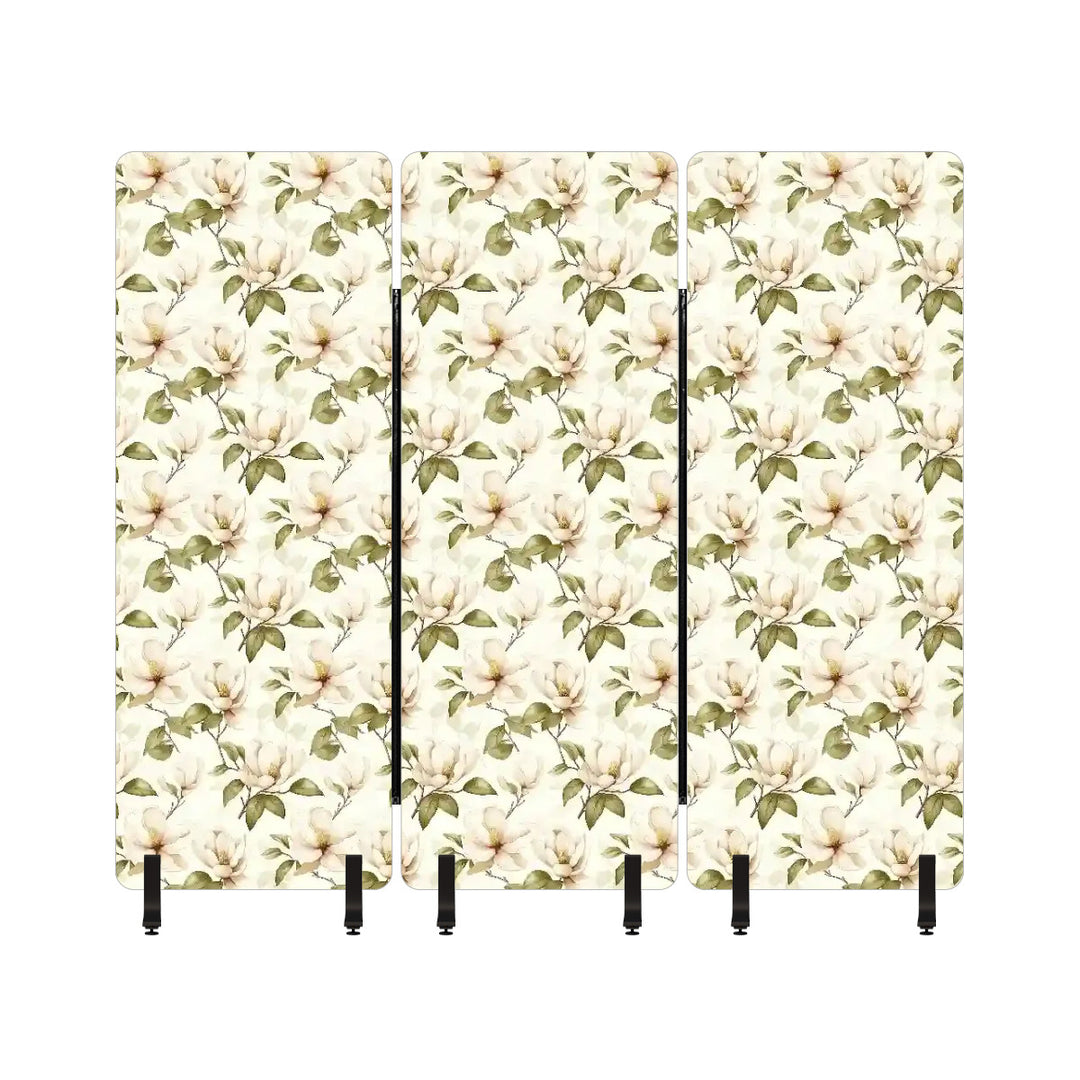 3 Panel Sound-Absorbing Room Divider / Cream Magnolias