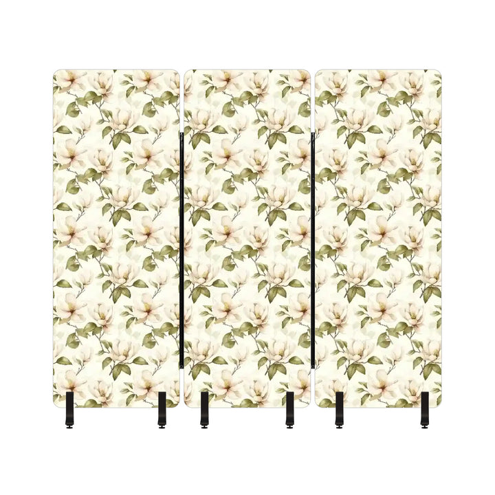 3 Panel Sound-Absorbing Room Divider / Cream Magnolias