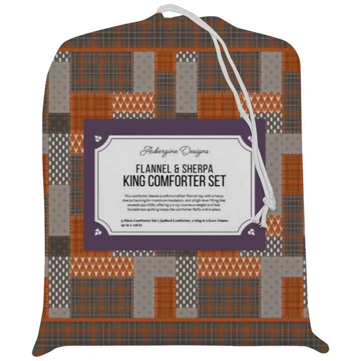 Luxury Flannel & Sherpa Comforter Set | Patchwork Squardular - Woodland
