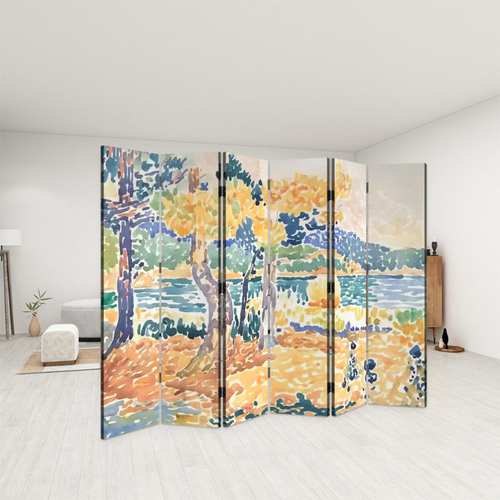 6 Panel Room Divider Folding Screen - Fine Art / Henri Edmond Cross / Pines on the Coastline (1856–1910)