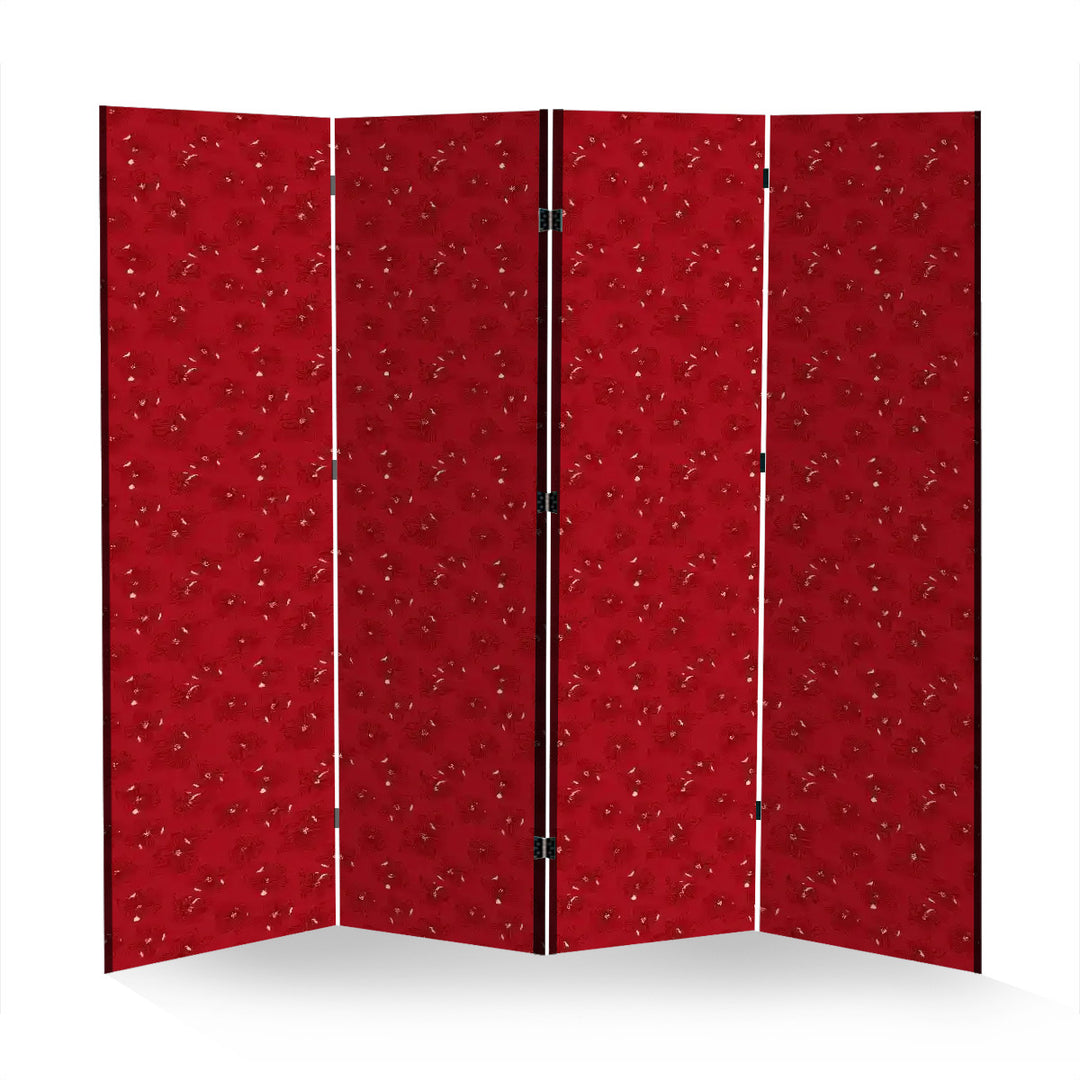 4 Panel Room Divider Folding Screen / Dogwood Blossoms - Red