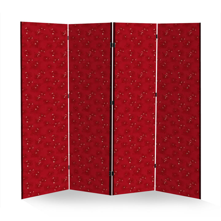 4 Panel Room Divider Folding Screen / Dogwood Blossoms - Red