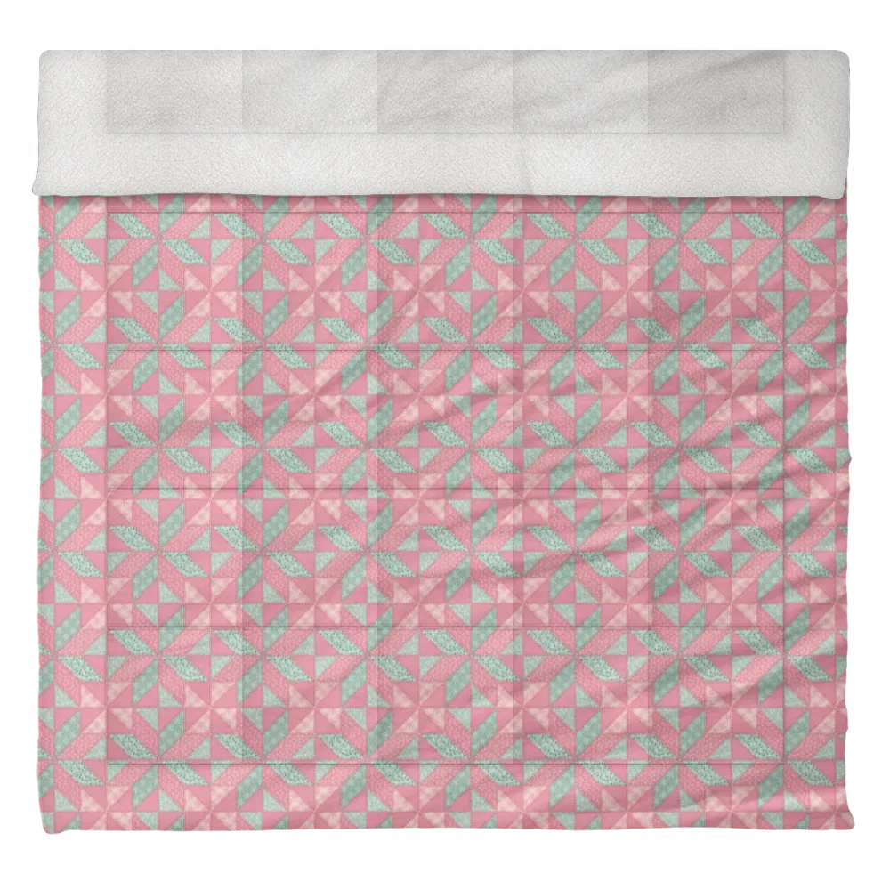 Luxury Flannel & Sherpa Comforter Set | Patchwork Star - Pink Pattern