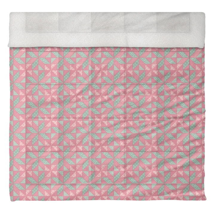 Luxury Flannel & Sherpa Comforter Set | Patchwork Star - Pink Pattern