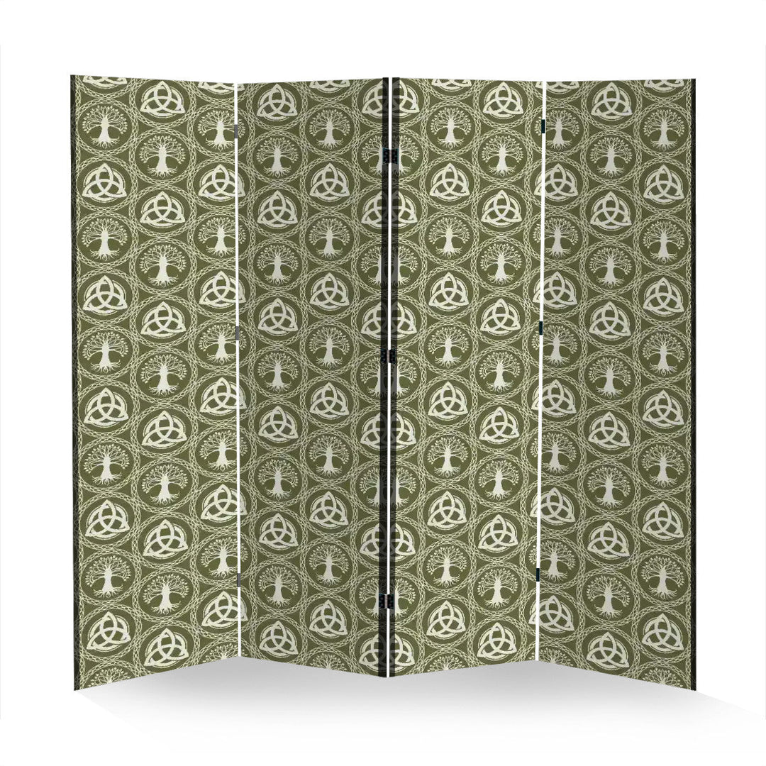 4 Panel Room Divider Folding Screen / Celtic Tree & Triquetra