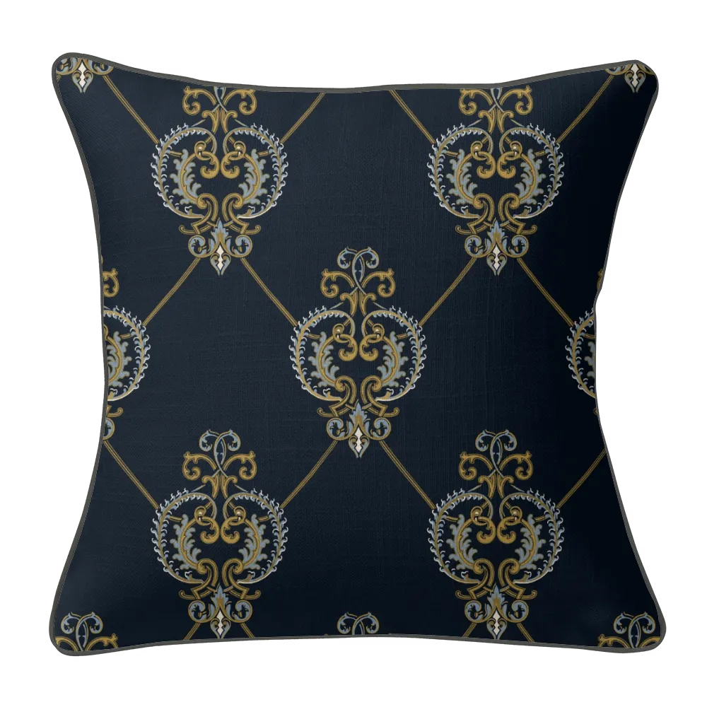 Heritage Bloom Pillow Trio - Heart Scroll (Midnight Navy)