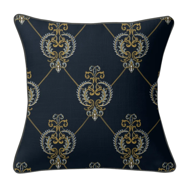 Heritage Bloom Pillow Trio - Heart Scroll (Midnight Navy)