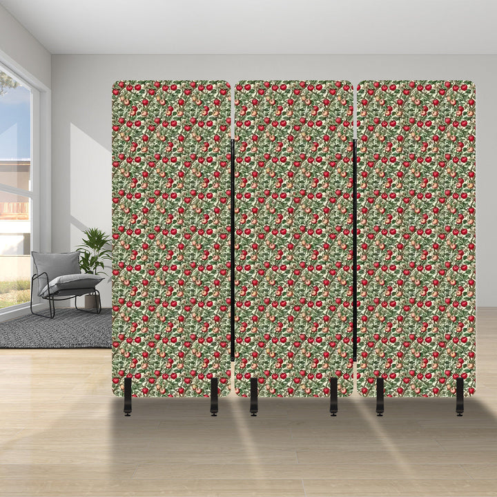 3 Panel Sound-Absorbing Room Divider / Tree Fruits - William Morris Inspired Collection