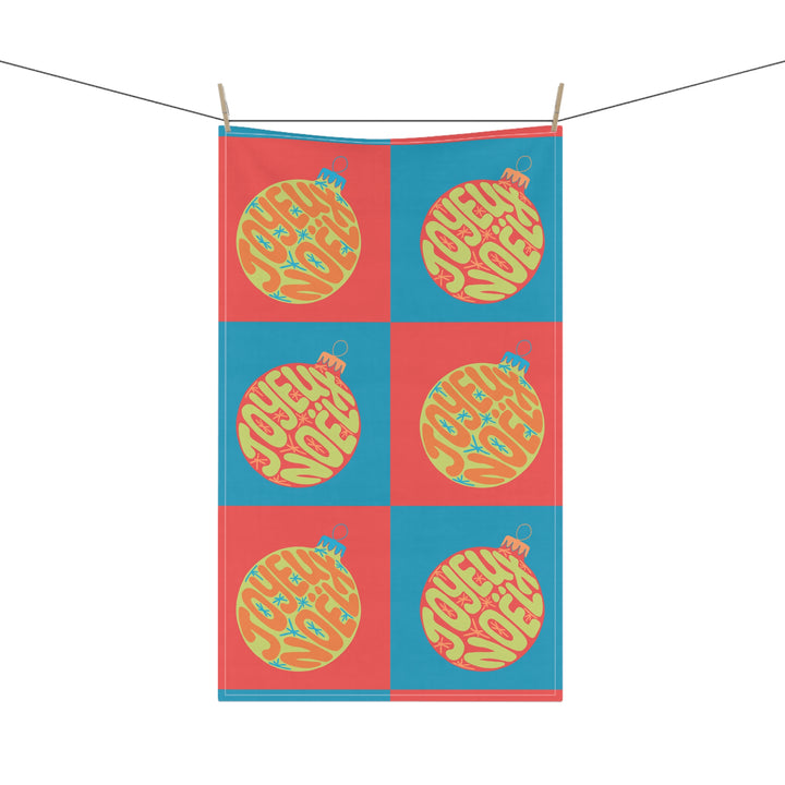 Cotton Twill Tea Towel / Groovy Baubles - Joyeux Noël / Merry Christmas (French, Francais)