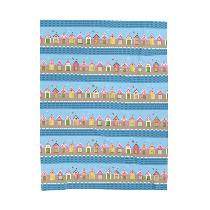 Velveteen Plush Blanket / Christmas on the Coast / Festive Beach Huts