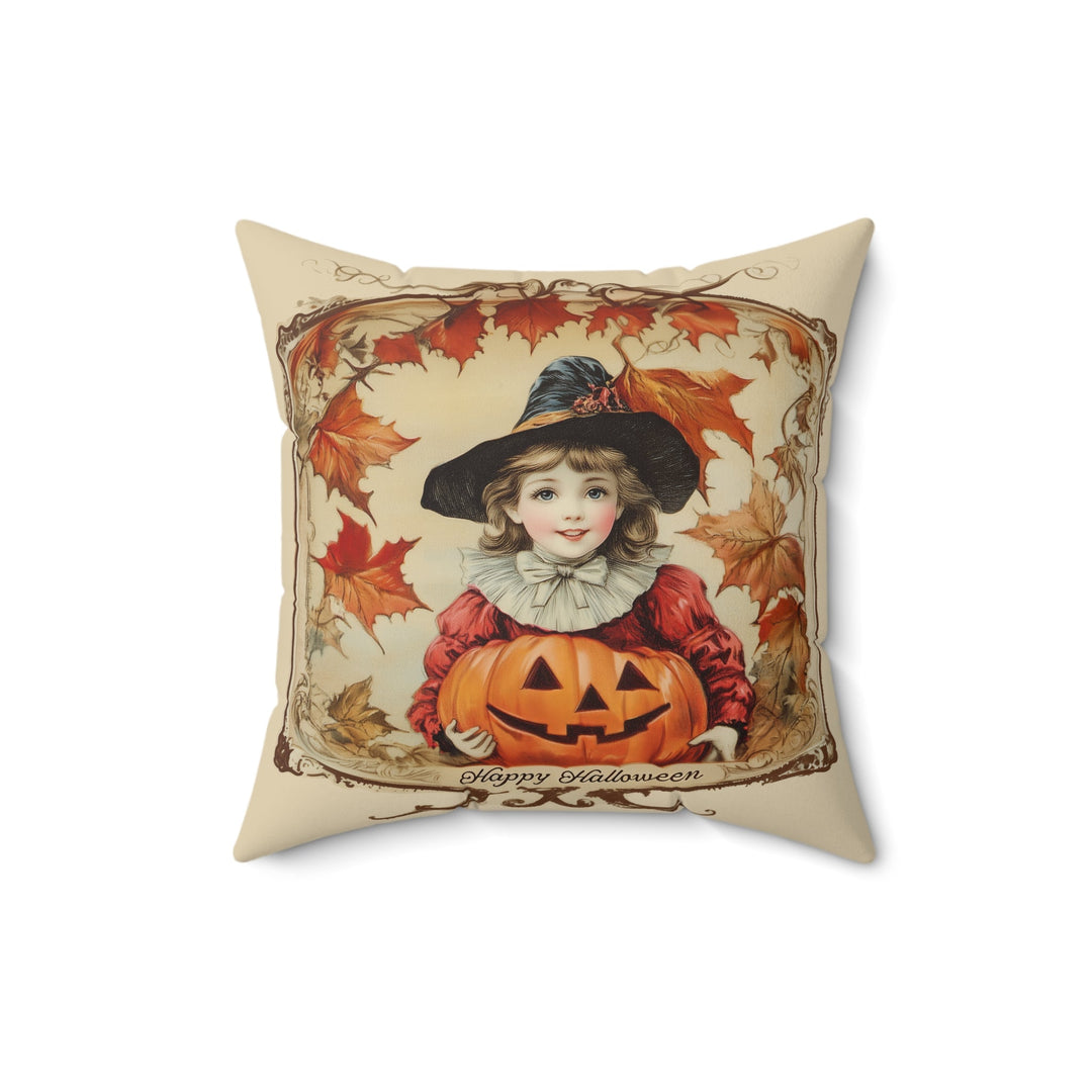 Microsuede Cushion / Vintage Halloween Art / Girl Witch