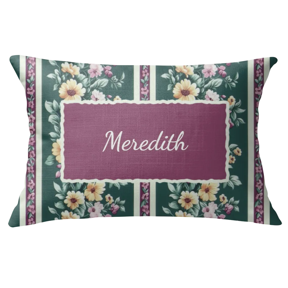 Meredith Floral Lumbar Pillow – Personalized Panel | Vintage Cottage Collection