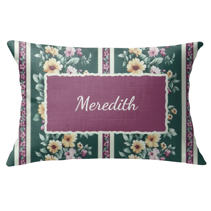 Meredith Floral Lumbar Pillow – Personalized Panel | Vintage Cottage Collection
