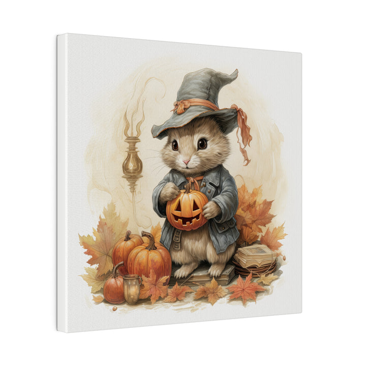 Square Matte Canvas / Fall & Halloween Art - Beatrix Potter Inspired Collection - Rabbit Holding a Pumpkin