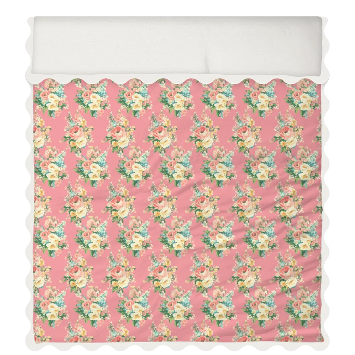 Vintage Cottage Collection Scalloped Duvet Cover Set - Florence (Peony)