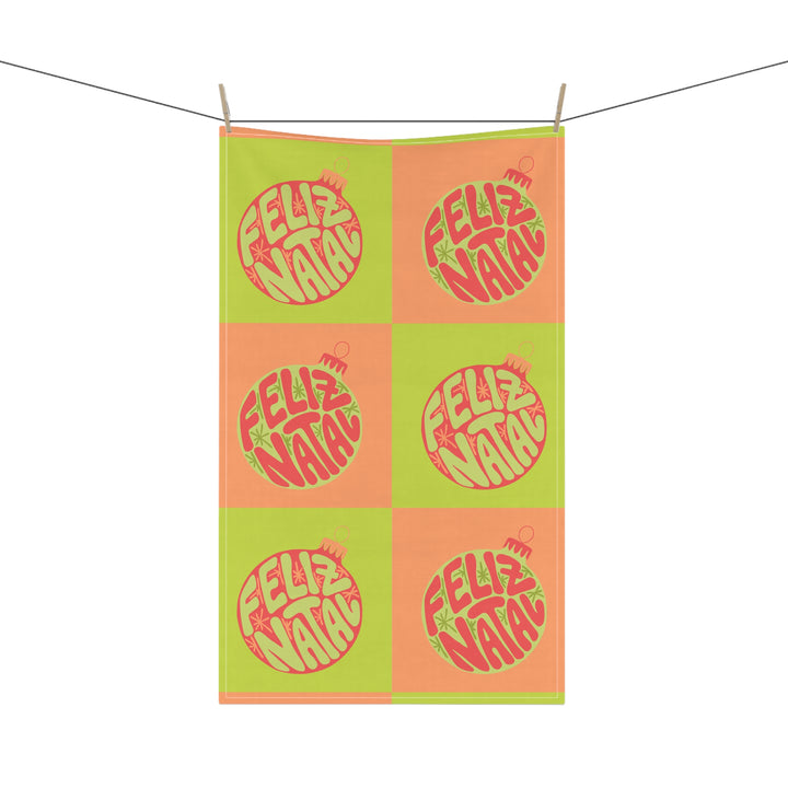 Cotton Twill Tea Towel / Groovy Baubles / Feliz Natal / Merry Christmas - Portuguese (Português)