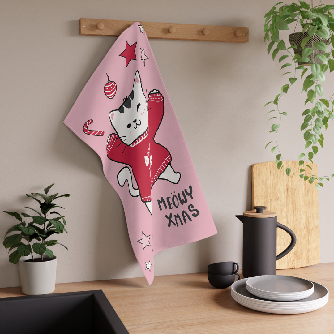 Cotton Twill Tea Towel / Merry Catmus Collection / Pink - 5 Design Choices