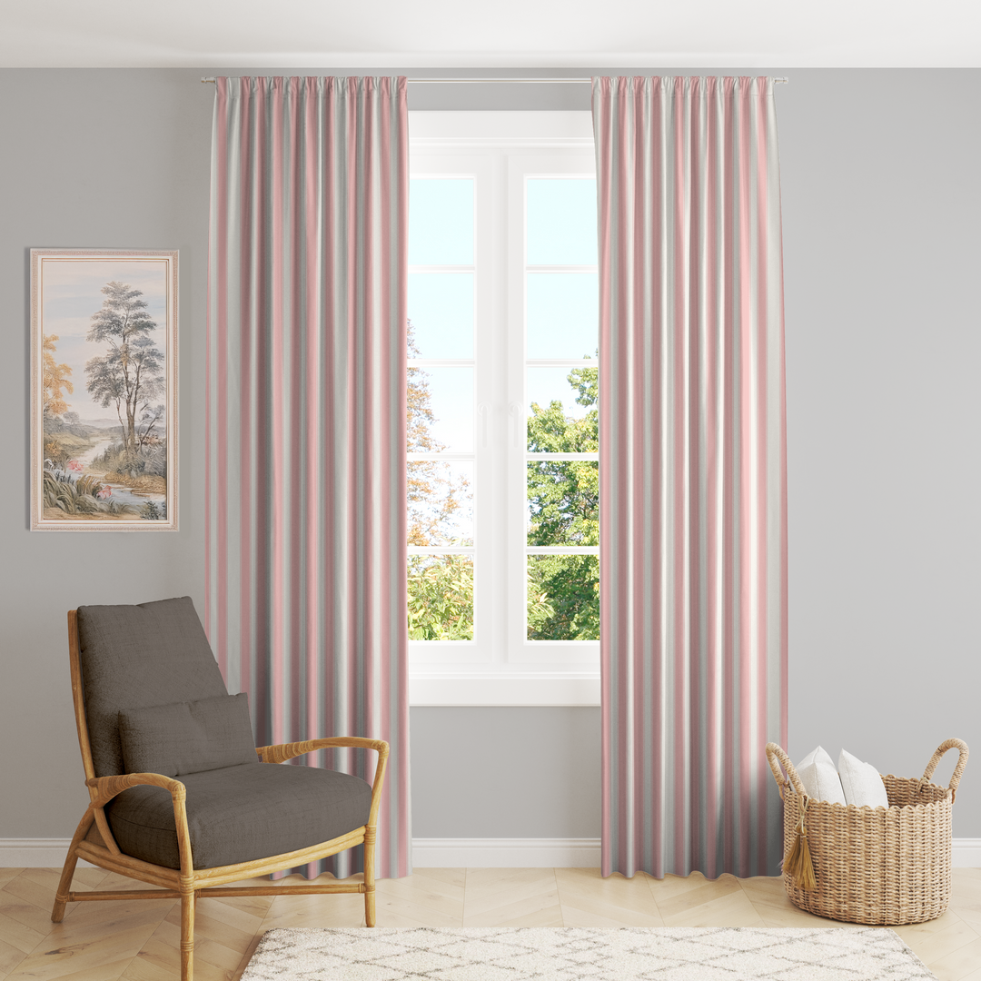 Window Curtain Set - Cotton Blend (2 Panels) | French Stripe - Bubblegum  (Vintage Cottage Collection)