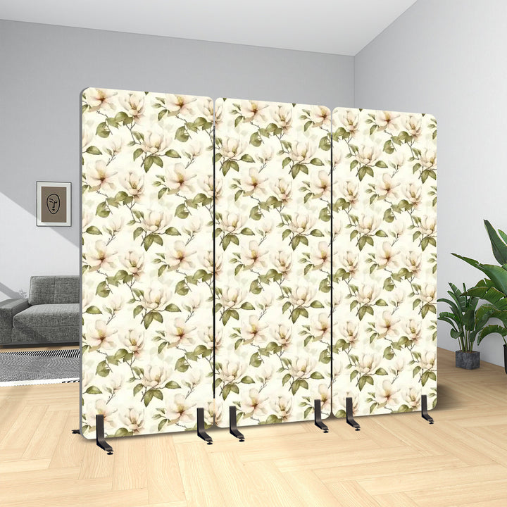 3 Panel Sound-Absorbing Room Divider / Cream Magnolias