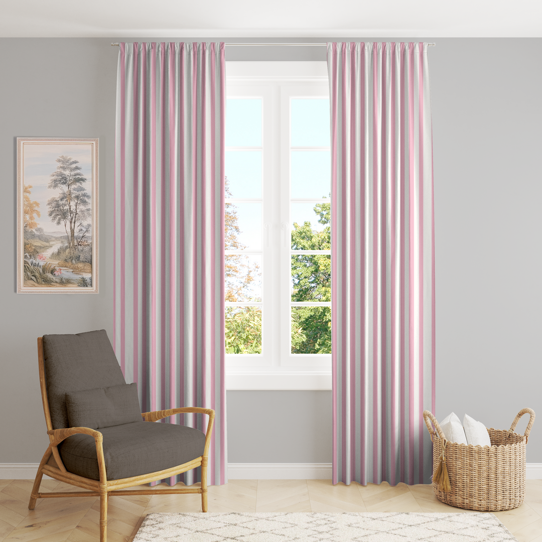 Window Curtain Set - Cotton Blend (2 Panels) | French Stripe - Babydoll  (Vintage Cottage Collection)
